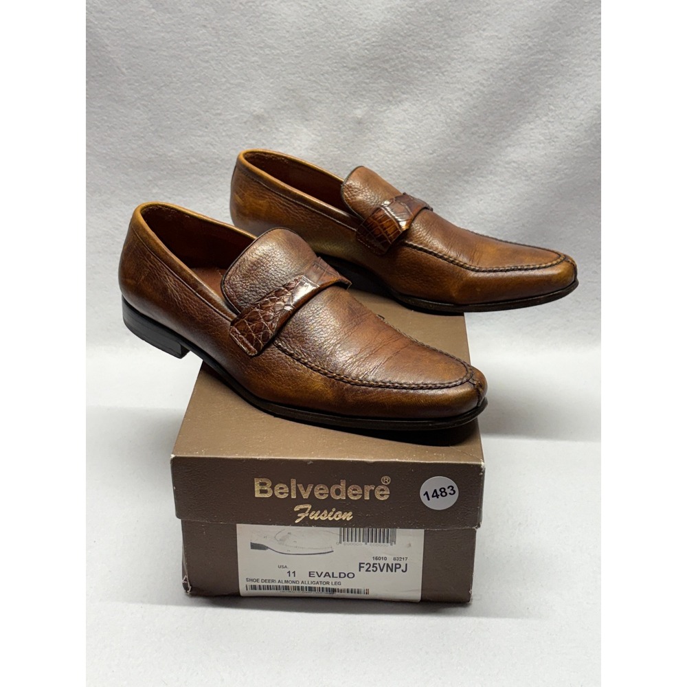 Belvedere Fusion Evaldo 11M Almond Deer Alligator Leg Leather Loafers F25VNPJ